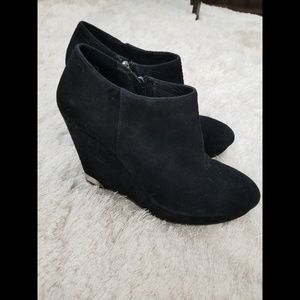 Vince Camuto stacked wedge ankle booties